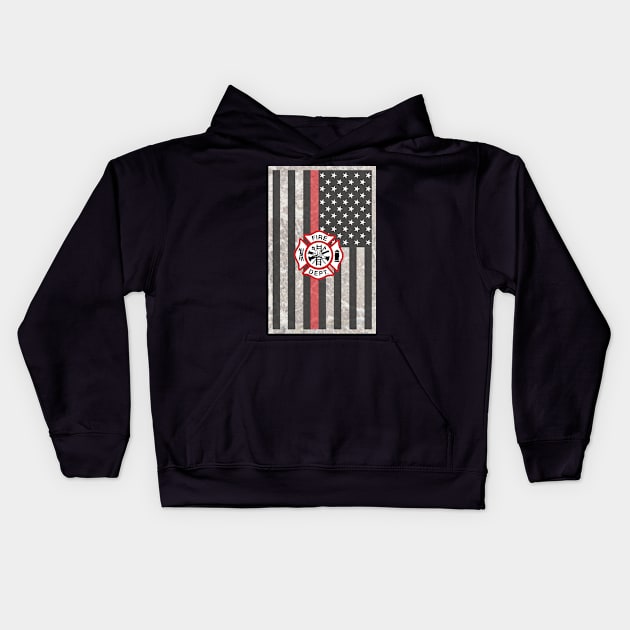 Firefighter Gifts, Thin Red Line Flag with Emblem Kids Hoodie by 3QuartersToday